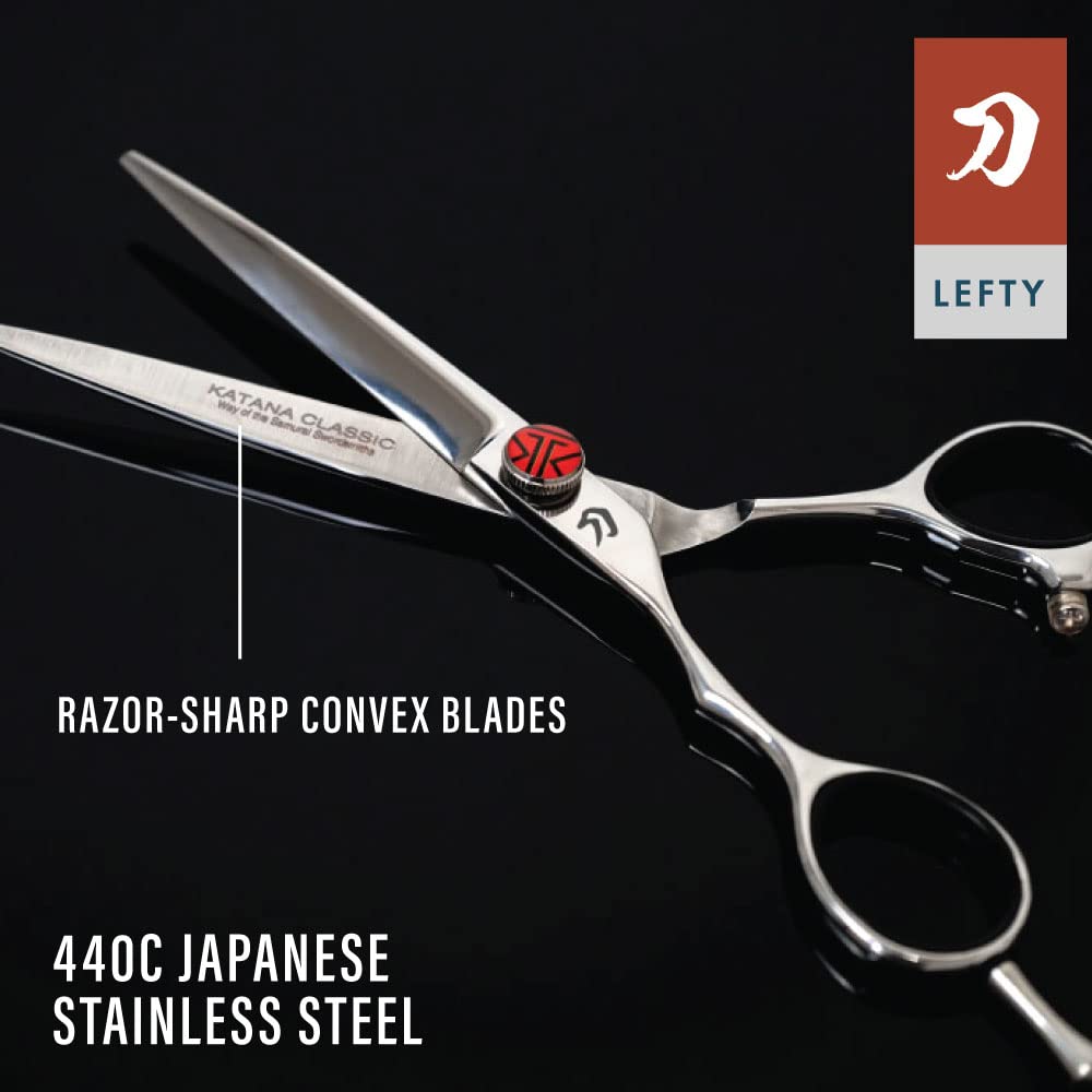 Tokko Katana Classic Lefty Shears Professional Razor Edge 440C Japanese Stainless Steel Left Handed Haircutting Scissors 6.5" Barber Shears With Adjustment Screw and Leather Case