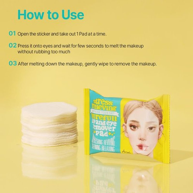Ariul Purefull Lip & Eye Makeup Remover Pads – Oil-Infused Dual-Sided Pads, Gentle Exfoliation, Travel Friendly Compact Size, Korean Skincare (30 Pads x 3 Pack)