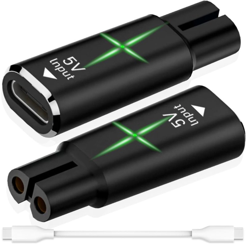 DKARDU 5V Type-C Shaver Charger Adapter Converter for Philips QP2724 QP2834 QP4530 MG5910 MG7910 MG9510 QP1924 QP1324 with LED Light, USB-C Shaver Charger Without Charge Cord (2 Pcs, Black)