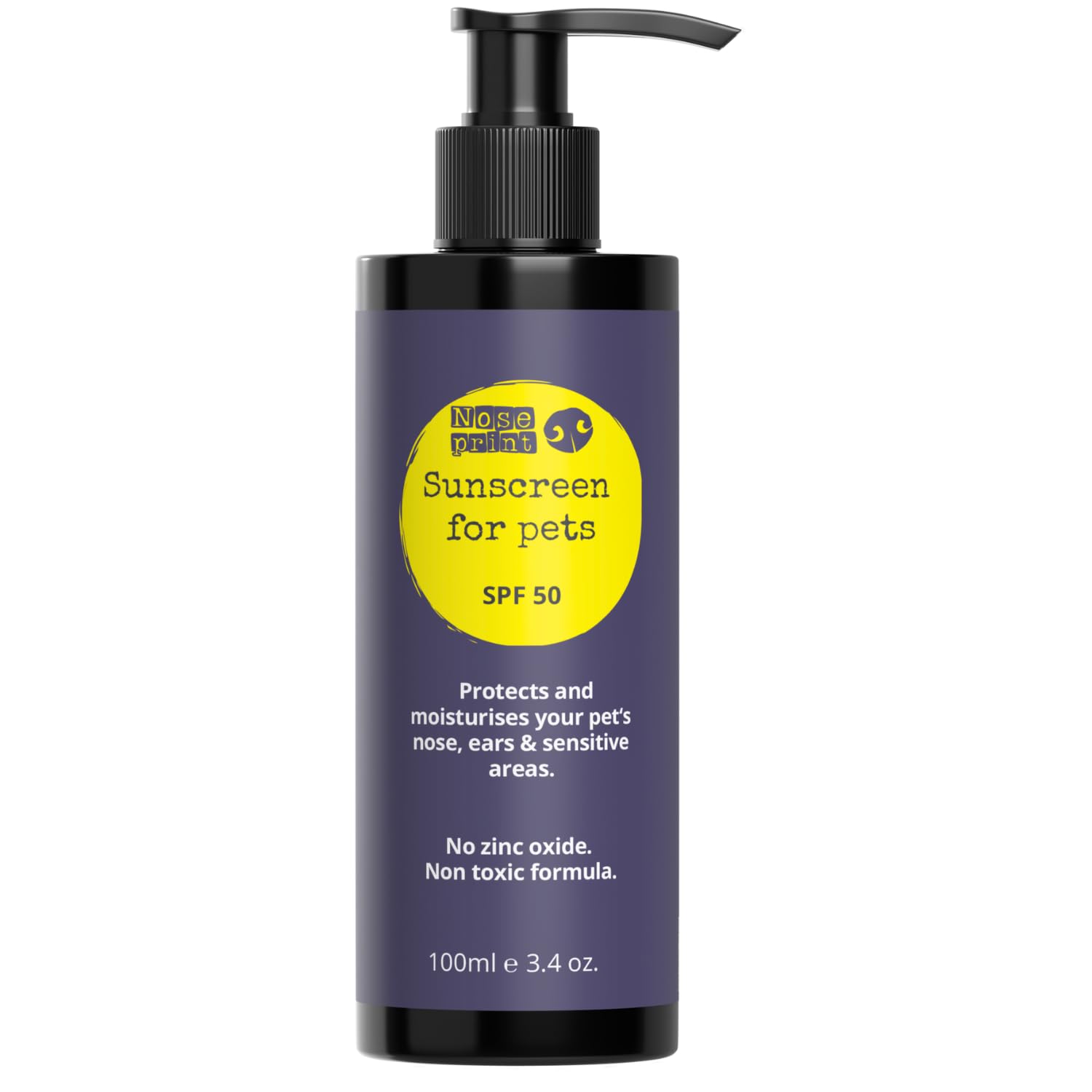 Noseprint SPF 50 Pet Sunscreen Lotion Bottle with Pump Sun Protection for Pets 100 ML | Moisturising Sunscreen for Dogs and Cat Non-Toxic Formula Dog Nose | Dog Paw Balm Sun Cream Balm