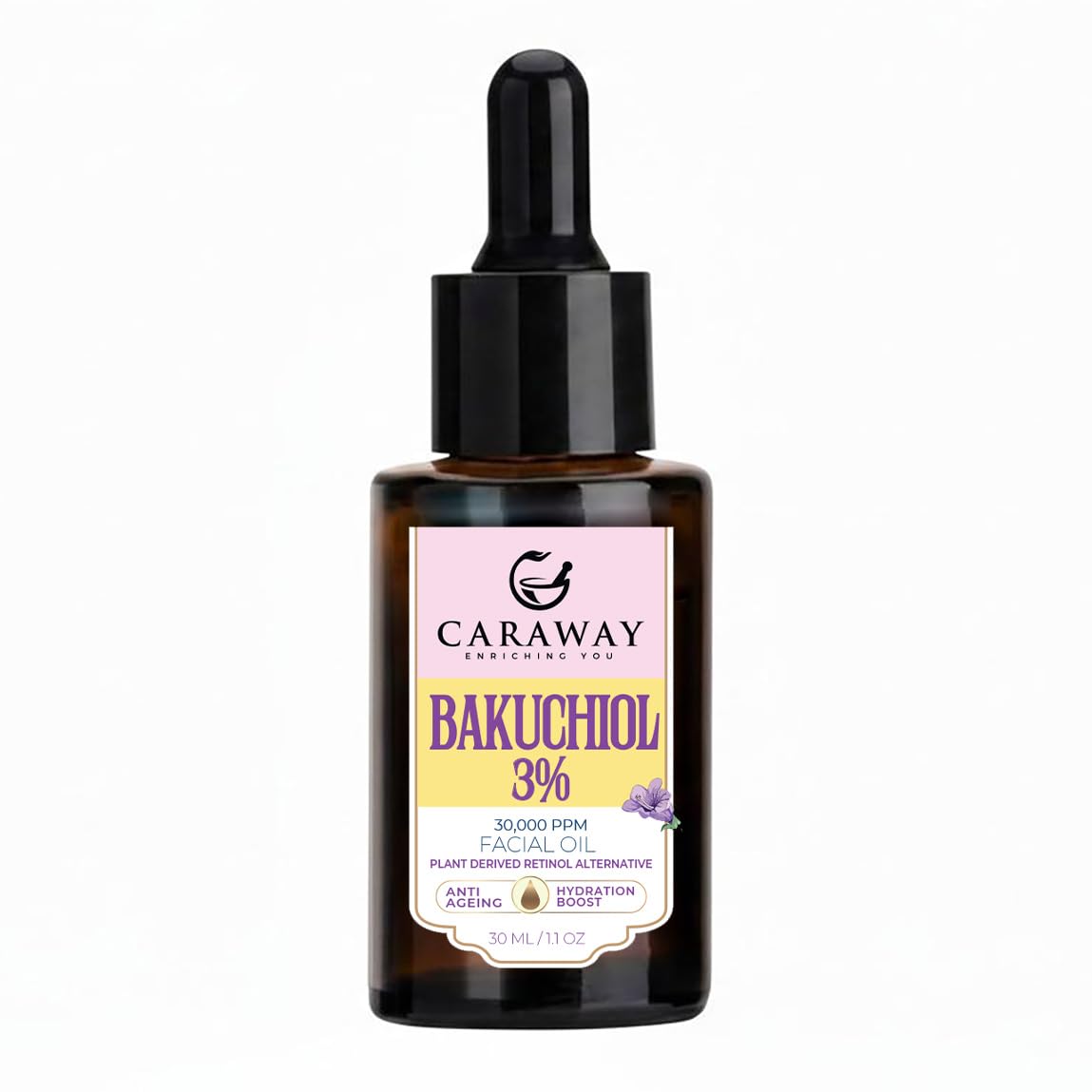 CARAWAY® Bakuchiol Oil 3% - 30,000 ppm Facial Oil – Retinol Alternative – Anti Ageing Oil – Suitable for Mature and Dry Skin | 30 ml