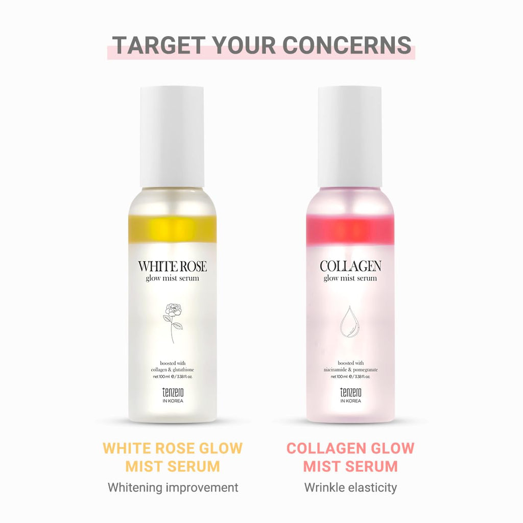 tenzero Collagen Glow Mist Serum 3.38 fl oz (100 ml), Hydrating, Anti Wrinkle, Antioxidant, Brightening Face Mist, Daily Moisturizer, Lightweight, for All Skin Types with Niacinamide, Pomegranate