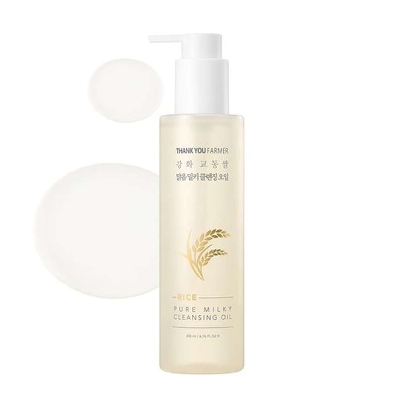 THANKYOU FARMER Rice Pure Milky Cleansing Oil 6.76 Fl oz (200ml) - Korean Cleansing Oil For Face, Non Comedogenic, Blackhead Pore Sebum Cleanser