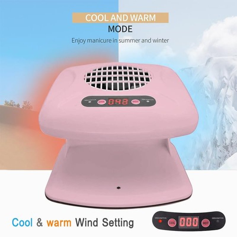 Air Nail Dryer, Pink 300W Infrared Sensor 2 in 1 Automatic Induction Cold Hot Air Nail Polish Drying Fan Wind Blower Dryer for Regular Nail Polish, Home and Salon Use