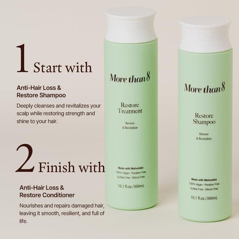 Morethan8 Restore Conditioner – Anti Hair Loss and Hair Growth – Strengthen and Repair with Matsutake Mushroom – 100% Vegan, Paraben-Free, Sulfate-Free, Silicone-Free – 10.1 Oz