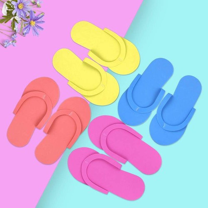 Hysagtek 12 Pairs Disposable Slippers Shower Sand Pedicure Beach Light Weight Foam Flip Flops, Sandals Random Color