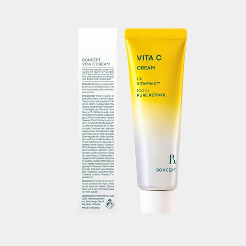 BONCEPT Vita C Cream - Quick-Absorbing Korean moisturizer for Dark Spots, Brightening, Bouncy Skin, Anti aging with Vitamin C, Retinol | 1.69 fl. oz. / 50ml