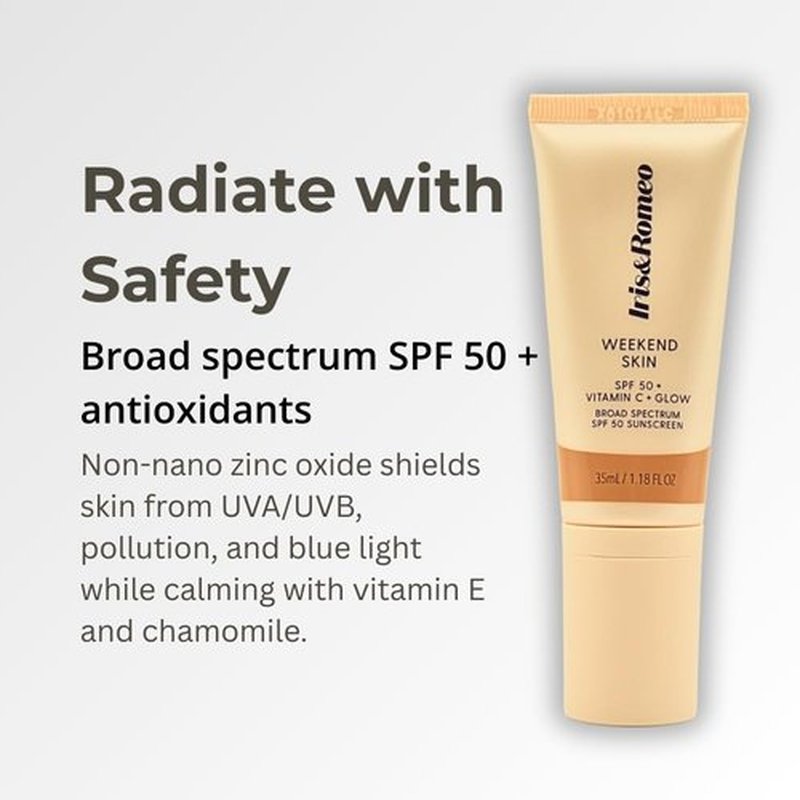IRIS&ROMEO Weekend Skin SPF 50 - Mineral Sunscreen with Vitamin C & Niacinamide for Radiant Glow, 1.18 fl oz