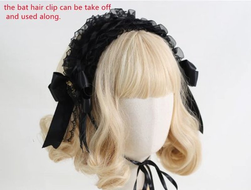 CoBtee Gothic Lolita Headdress Lace Devil Horns Headbands Hair band Hair Accessories Headwear Halloween Party (bat Headbands/white)
