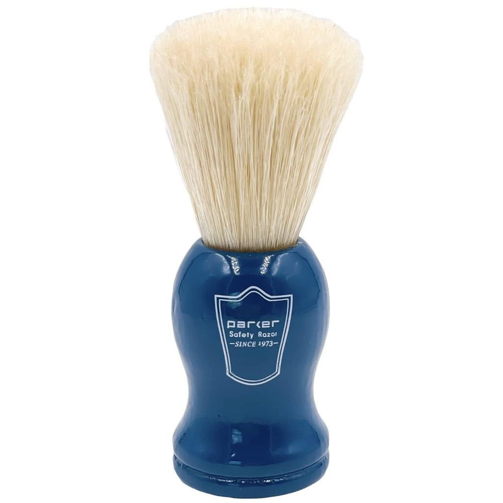 Parker Handmade 100% Deluxe Boar Bristle Shaving Brush – Blue Wood Handle, Brush Stand Included