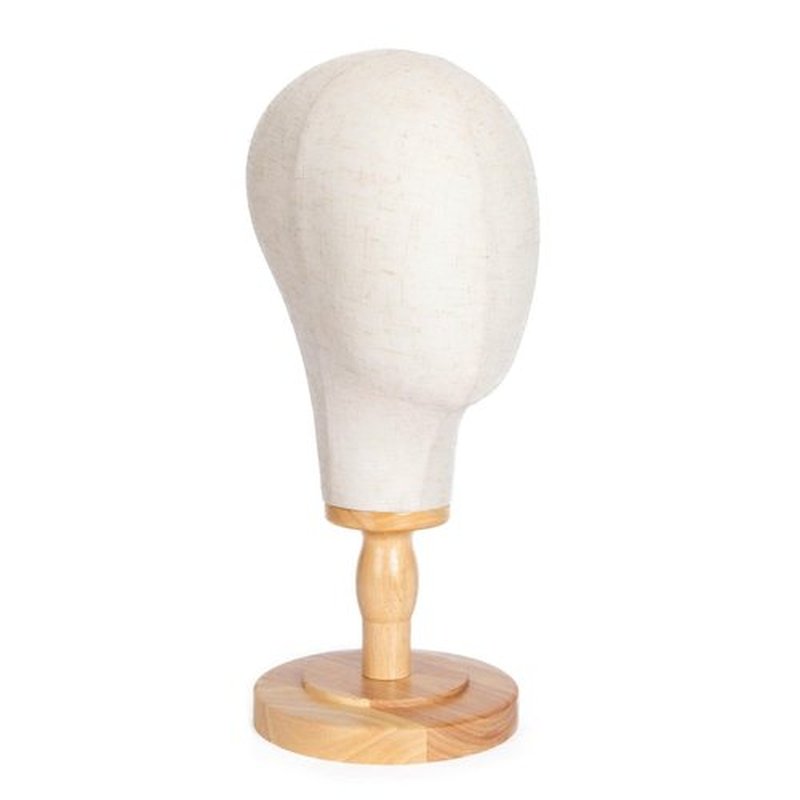 GOODColla White Wooden Mannequin Head Stand Canvas Wig Head Stand with Detachable Wood Stand Linen Hat Dispaly Model Head for Caps Mannequin Head with Detachable Wood Base
