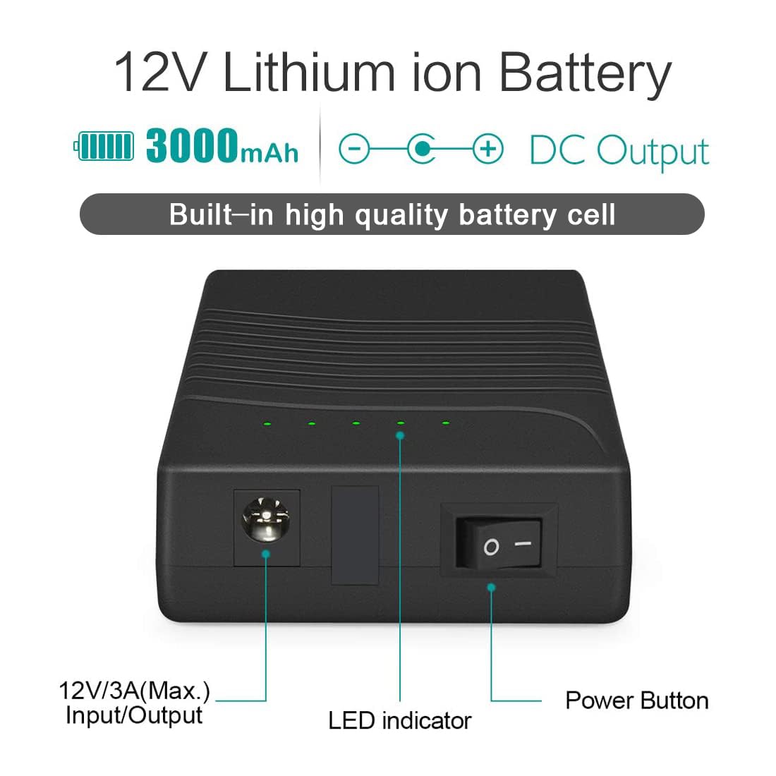 TalentCell 12V Power Bank, Rechargeable 12V 3000mAh DC Output Lithium ion Battery Pack with Charger for LED Strip/Light/Panel/Amplifier and CCTV Camera, Compatible with Spectra Pump/Telescope