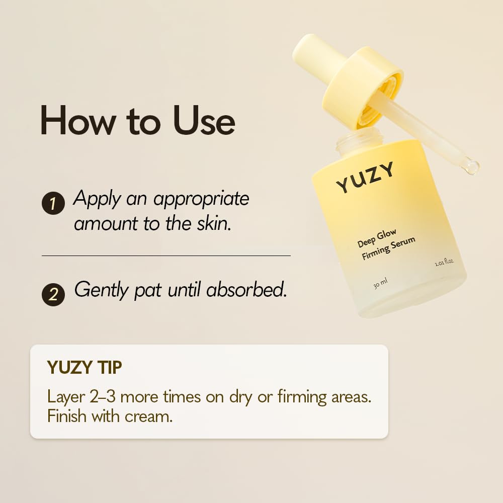 YUZY Deep Glow Firming Serum, Skin Microbiome Peptide Serum with Niacinamide, Yuzu Extract & 10 Vita-Liposome Complex, Barrier Care for Elasticity & Hydration | 1.01 fl.oz, 30ml