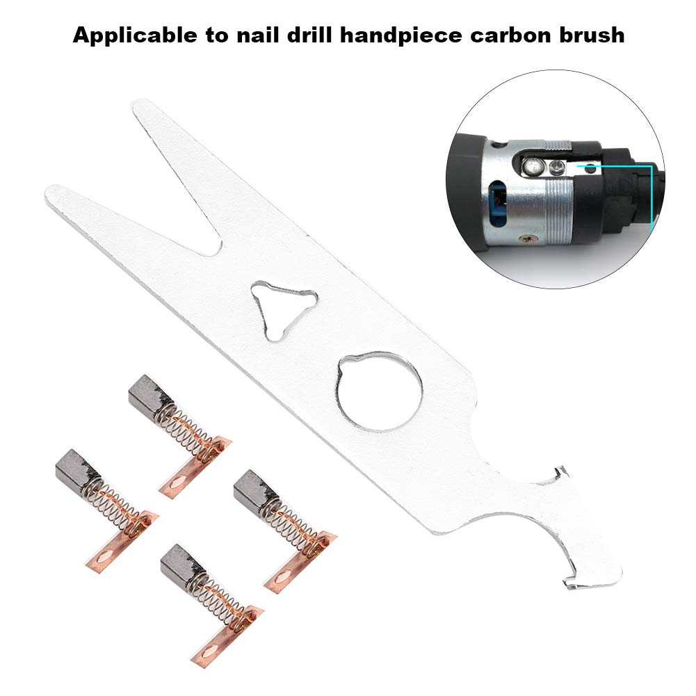 2 Pairs Nail Drill Carbon Brush, Nail Drill Machine Wrench, Alloy Nail Drill Handpiece Accessory, Manicure Polishing Machine Replacement Part