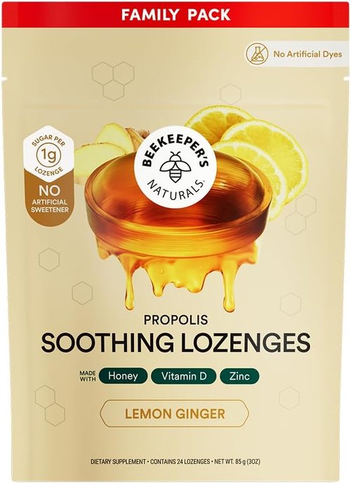 Beekeeper's Naturals Cough Drops - Soothing Honey Ginger Lemon Lozenges for Immune Support | 24 Ct