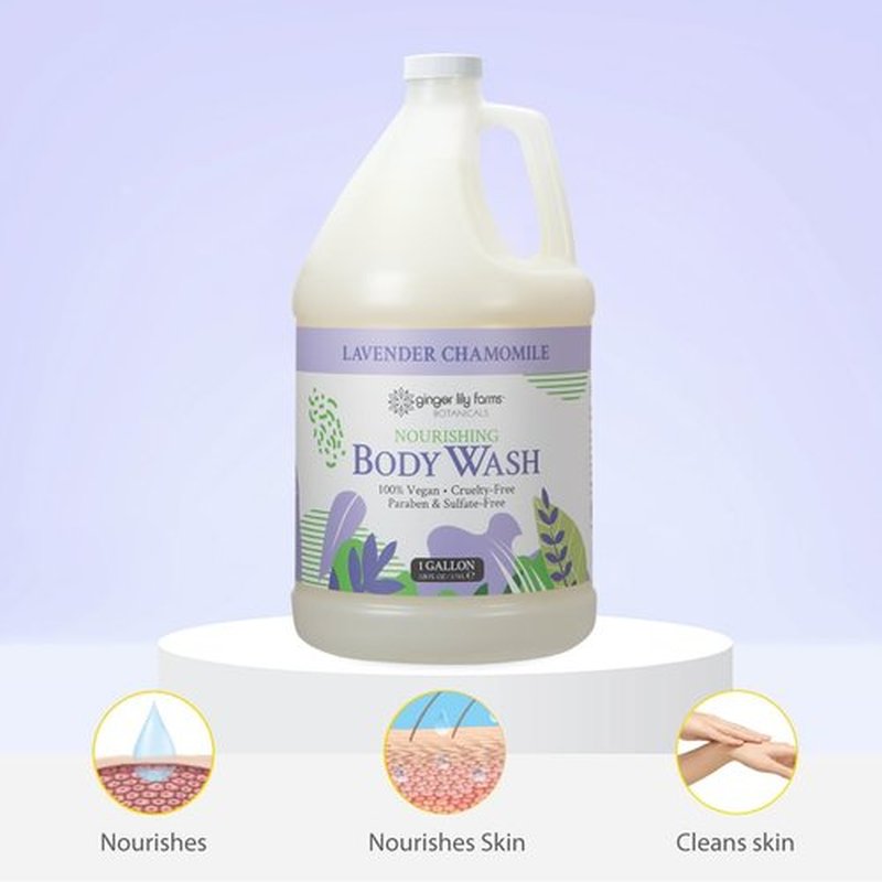 Ginger Lily Farms Botanicals Nourishing Body Wash, 100% Vegan & Cruelty-Free, Bath & Shower Gel for Men and Women, Lavender Chamomile Scent, 1 Gallon Refill (128 fl oz)