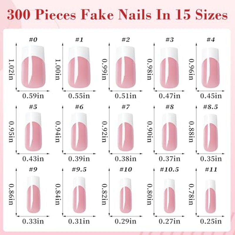 240pc White French Tips Press on Nails Square Fake Nails with Tabs, Medium Nails Press ons French Tip Acrylic Nails Pink Glue ons Nails Square False Fingernail Artificial Nails Stick on Nails Women