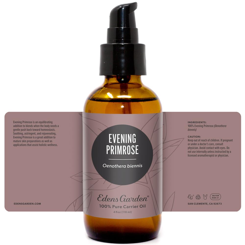 Edens Garden Evening Primrose Carrier Oil- 100% Pure Premium Cold Pressed & Hexane Free, Natural Antioxidant Rich Moisturizer For Face, Skin, Hair & Nail Care, Diluting Essential Oils 118 ml (4 fl oz)