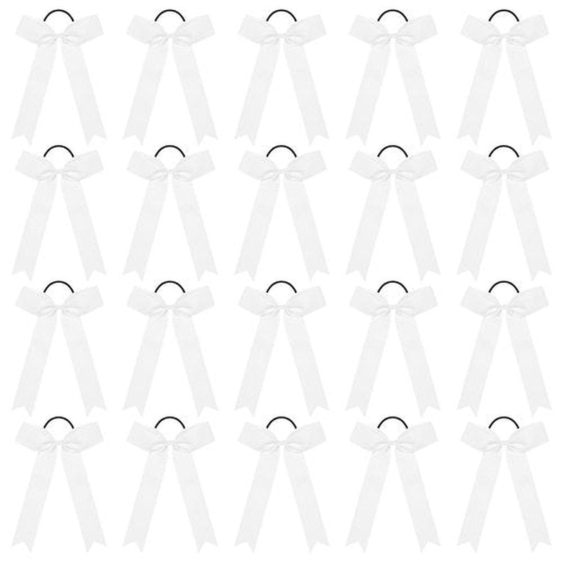 CEELGON 20 PCS College Style Cheer Bows Collegiate Long Tail Skinny Cheer Bow Elastic Hair Tie Bows for Teens Girls Softball Competition Sports Cheerleaders (White)