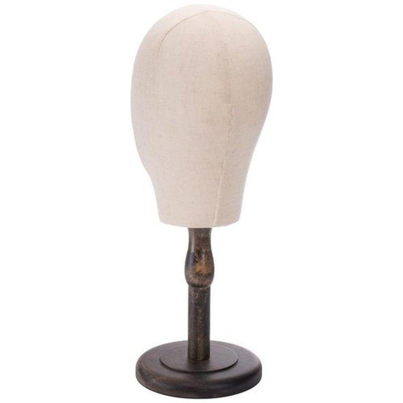 Peohud 21 Inch Mannequin Head, Canvas Wig Stand with Head, Linen Dome Model Head with Detachable Wood Stand for Hats, Caps, Headdress, Wig Making, Headband Display