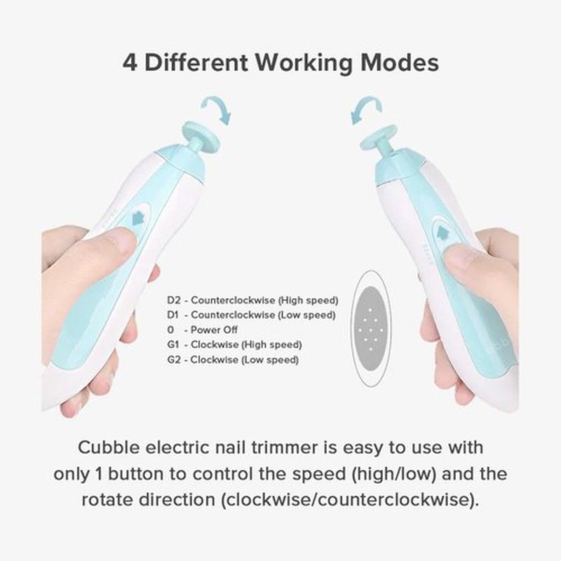 Cubble Safe and Quiet Electric Newborn and Toddler Nail Trimmer with LED Lights, 6 x Nail Trimmer Pads and 4 Speed Modes, AA Battery Operated (Pink)