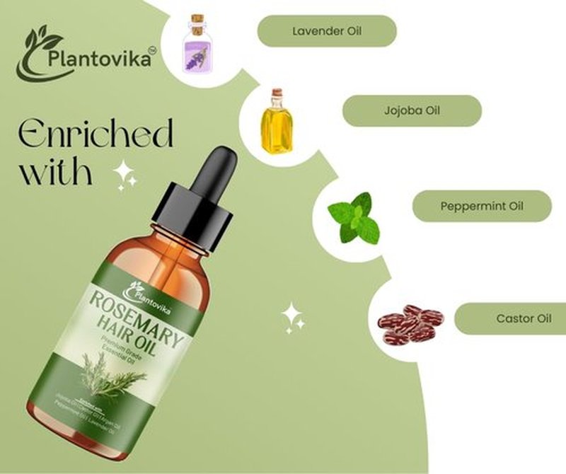 Plantovika Rosemary Oil for Hair Growth, Enriched with Jojoba, Castor, Argan, Peppermint & Lavender Oils, Scalp & Hair Strengthening Treatment (2 Fl Oz)