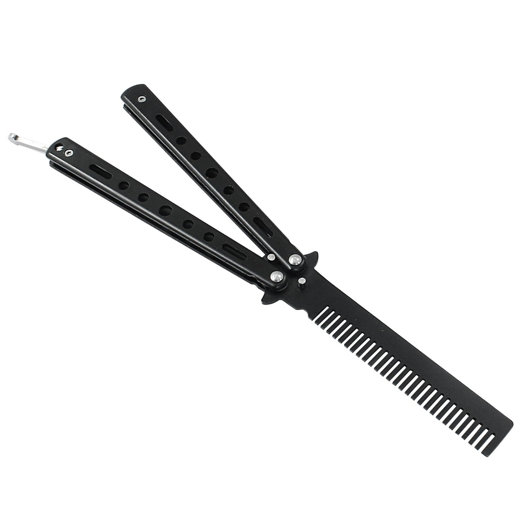 Coufce Black Stainless Steel Folding Practice Comb