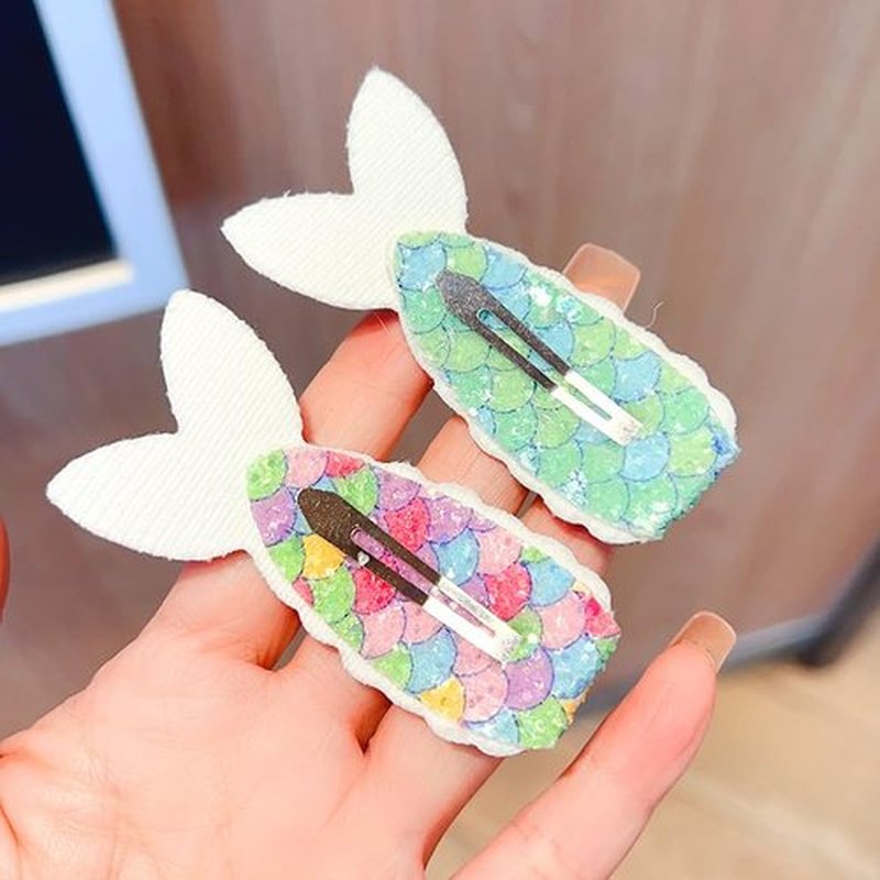 Lemeilleur 16 PCs Cute Mermaid Hair Clips for Girls, Glitter Mermaid No-clip Snap Hair Clips Barrettes Sequins Fish Tail Hairpin Multicolor Hair Accessories
