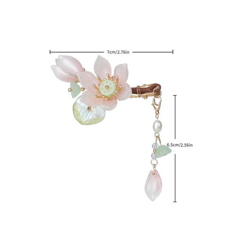 SHIYANG Handmade Pink Lotus Hair Clips, Floral Hair Decoration for Hanfu, Chinese and Korean Fashion