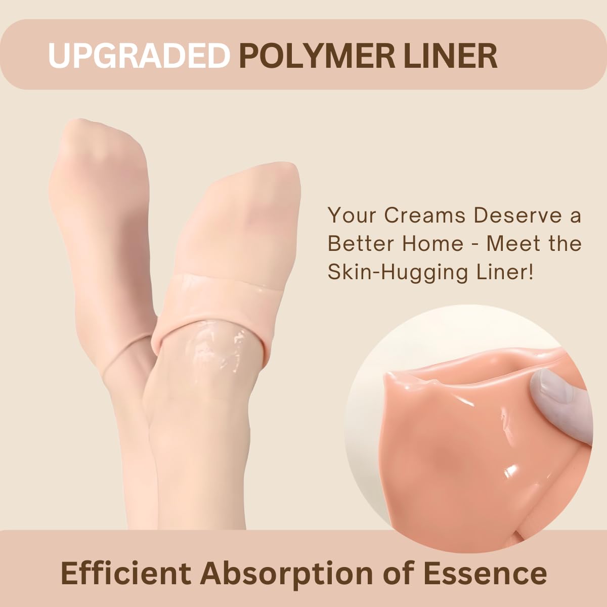 Yoeeco Reusable Silicone Socks for Dry Cracked Feet & Heels - Moisturizing Socks for Women and Men Fits Sizes US5-12 - Lotion Rubber Socks for Overnight Repair & Spa Treatment (Beige & Pink)