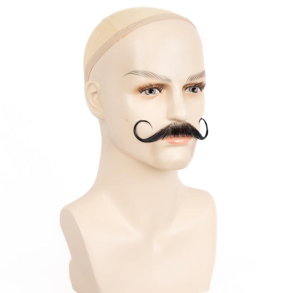 XRDDFL Fake Beard Human Hair Realistic Fake Mustache for Men, Full Hand-Tied Invisible Lace Based Fake Facial Hair Black Reusable False Goatee Beards for Halloween Cosplay Costume Party Drama
