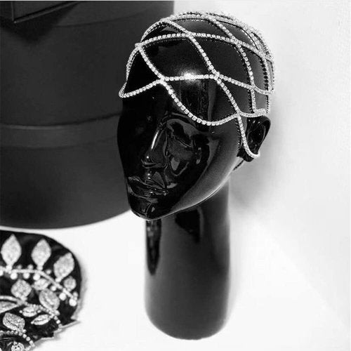 Rhinestone Cap Headpiece For Women Crystal Tassel Hair Accessories Belly Cap Headpieces Wedding Bridal Head (silver 007)