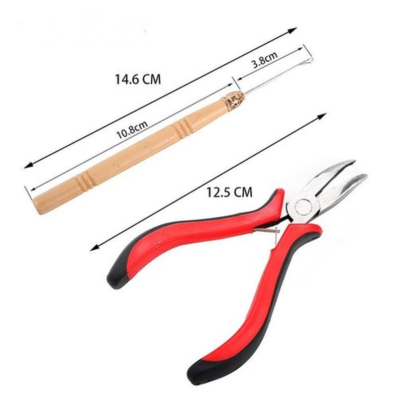 Hair Extensions Tools Kit 500 Pcs Micro Ring Beads 1 Hair Extension Plier 1 Hook Needle 1 Pulling Loop Professional Hair Styling Tools Accessory(Brown)