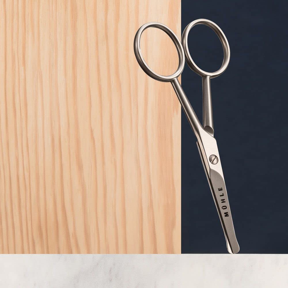 MÜHLE Beard, Nose & Ear Hair Scissors | 4-Inch Scissors | Matt Stainless Steel for Durability | Safe Rounded Tip | Manual Facial Hair Trimmers | Ergonomic Design
