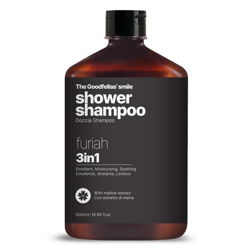 Goodfellas' Smile FURIAH 3-in-1 Shower Shampoo - Bold Leather & Wood Scent | Hydrating Body Wash & Hair Cleanser for Men | Made in Italy