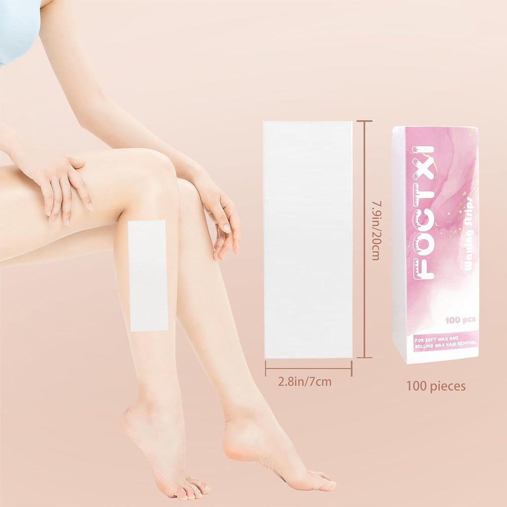 FOCTXI 200 Wax Strips Large Non-Woven, Waxing Strips Use with Soft & Hard Wax, Suitable for Legs, Arms, Bikini & Body, 8'' x 2.75''