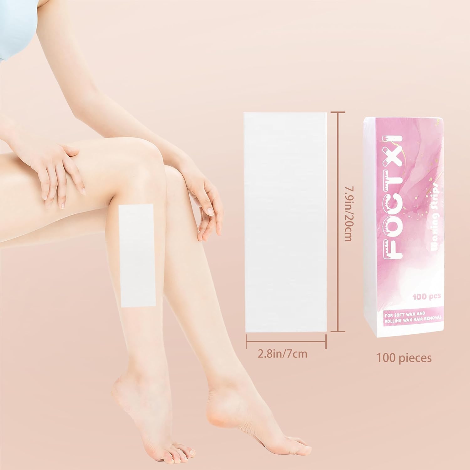 FOCTXI 200 Wax Strips Large Non-Woven, Waxing Strips Use with Soft & Hard Wax, Suitable for Legs, Arms, Bikini & Body, 8'' x 2.75''