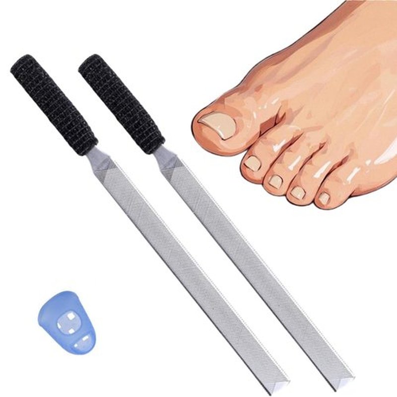 IDOU 2-Piece Stainless Steel Toenail File for Thick Nails | 4-Sided Design with Non-Slip Grip & Thumb Protector | 7" Durable Metal Nail File for for All, Elderly & Dogs