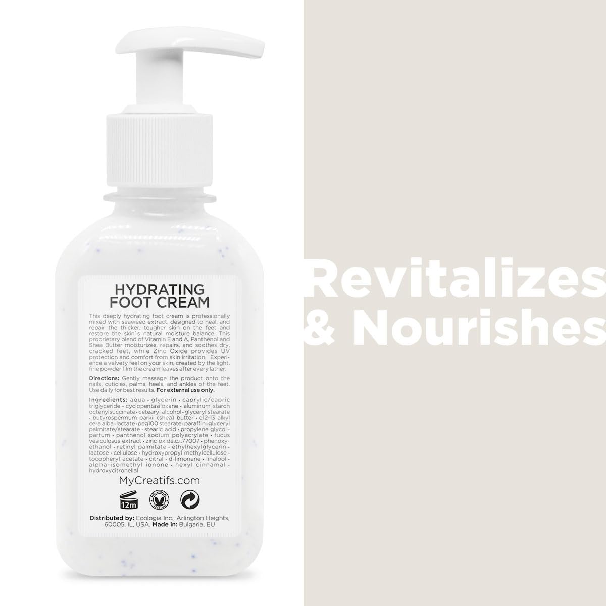 Cosmétiques Créatifs Hydrating Foot Cream for Dry Cracked Heels and Feet, 8.5 fl. oz., Deep Moisturizing Seaweed Extract and Shea Butter, Restores Soft Supple Skin