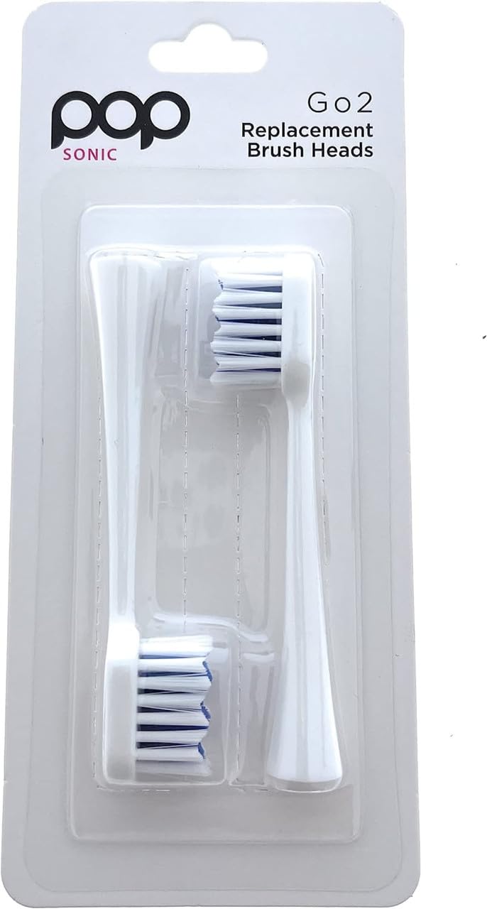 Pop Sonic Replacement Toothbrush Heads (Pack of 2) - Toothbrush Head w/Super Soft Dupont Tynex Nylon Bristles (Go Plus Sonic)
