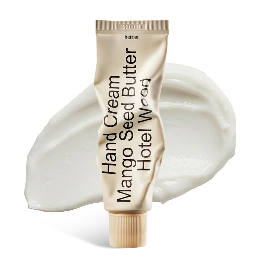 hetras. Perfume Hand Cream (Hotel Wood) – Fast-Absorbing Moisturizer for Dry Skin | 1.69 oz Travel-Size Non-Greasy Lotion | Nourishing Mango & Shea Butter | Long-Lasting K-Beauty Woody Amber Scent