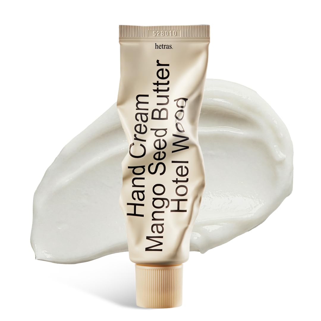 hetras. Perfume Hand Cream (Hotel Wood) – Fast-Absorbing Moisturizer for Dry Skin | 1.69 oz Travel-Size Non-Greasy Lotion | Nourishing Mango & Shea Butter | Long-Lasting K-Beauty Woody Amber Scent