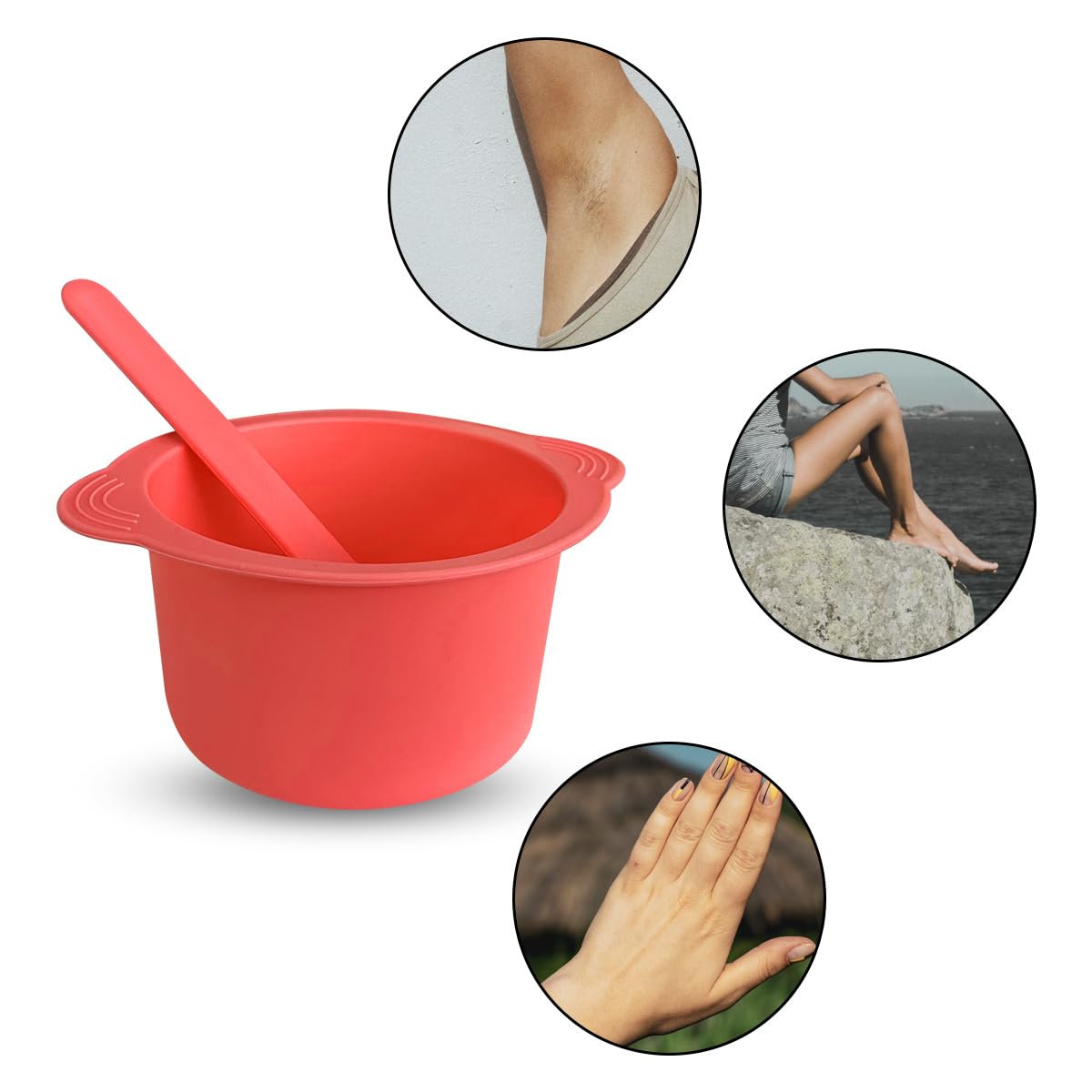 Silicone Wax Bowl with Replacement Liner for Hair Removal, Non-Stick Wax Pot with Spatula Sticks (Red)