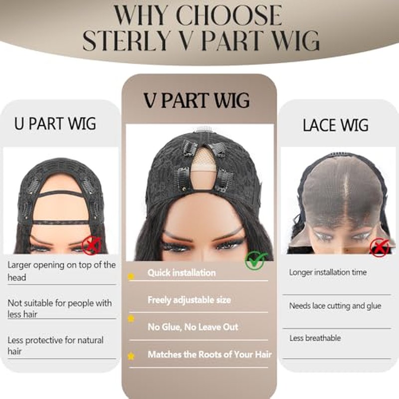 sterly V Part Wig Human Hair Glueless No Leave Out Upgrade U Part Wigs Burmese Curly Wig with Spiral End Deep Curly Wigs For Women Full Head Clip In Half Wigs 200% Density 18inch