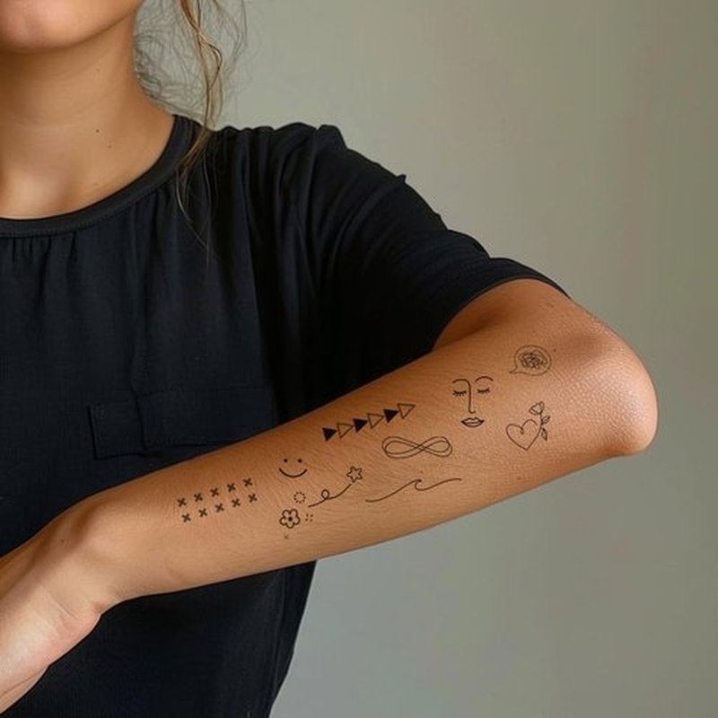 Everjoy Minimalist Temporary Tattoos for Women Small Finger Tattoos Fine Line Art Cute Flower Doodles Boho Style Decorations Tiny Fake Tattoos Kit with Tin Box for Women