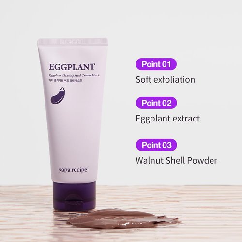 Papa Recipe Eggplant Clearing Mud Cream Mask - Deep Pore Purifying & Hydrating | Gentle Exfoliating Clay Mask for Sensitive Skin