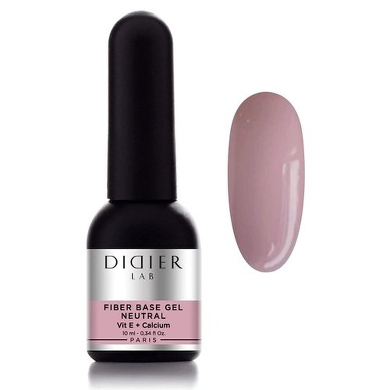 DIDIER LAB Premium Fiber Base Gel Polish Neutral - LED UV Gel Base Coat - Long Lasting Soak Off Gel Nail Base Coat with Vitamins and Minerals - Strengthens Thin Damaged Nails - 0.34 fl oz