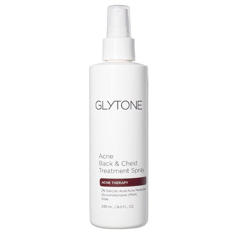 Glytone Acne Treatment Spray for Chest & Back | 2% BHA Salicylic Acid & Gluconolactone | Quick-Dry, Fragrance-Free, 8 fl oz