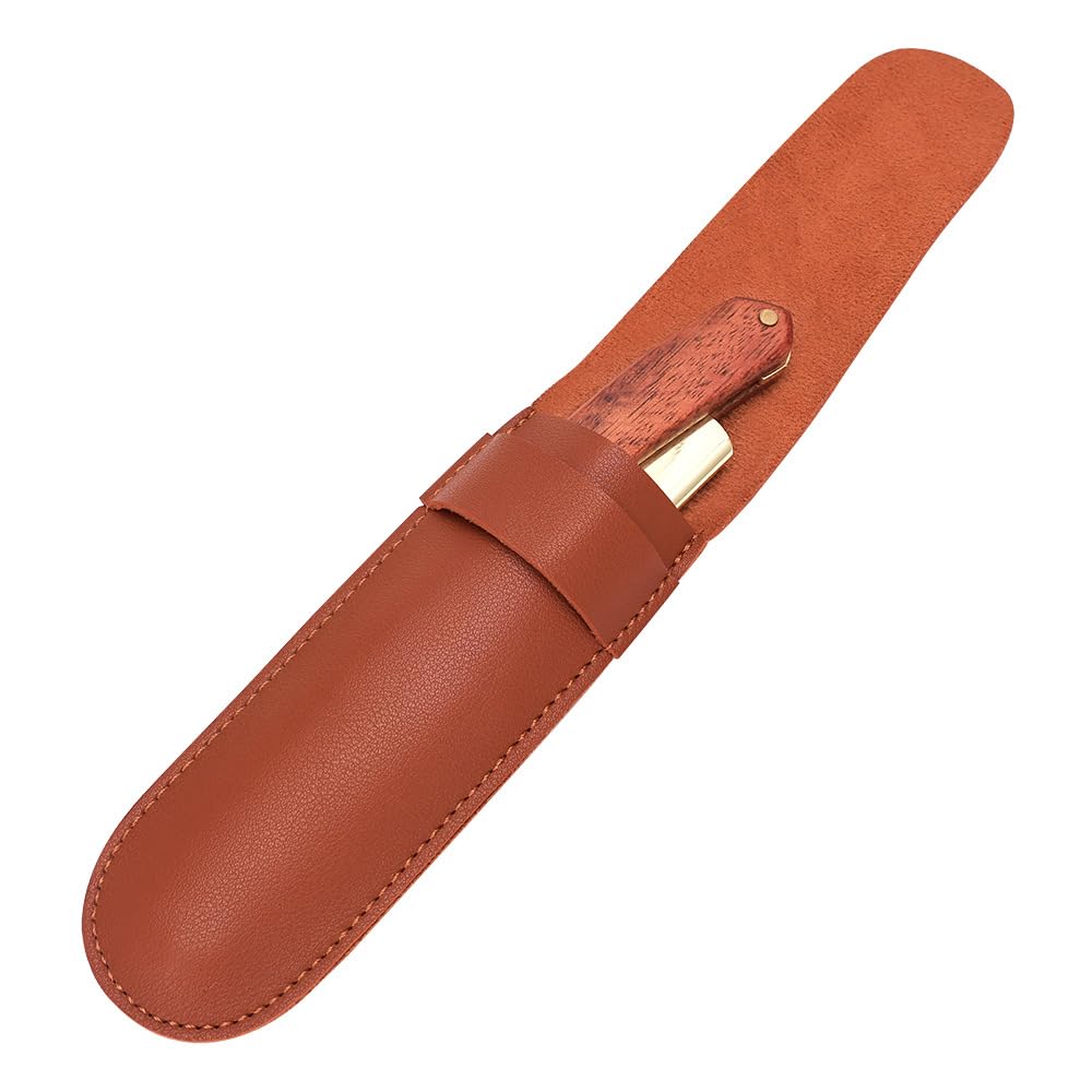 TorSor 2 Pack Straight Razor Case Pouch Sleeve Flap Cover Sheath Protective Holster PU Leather Carrying Holder Protector For Straight Edge Razors Blade Safety Travel Barber Close Shaving Manual Shaver