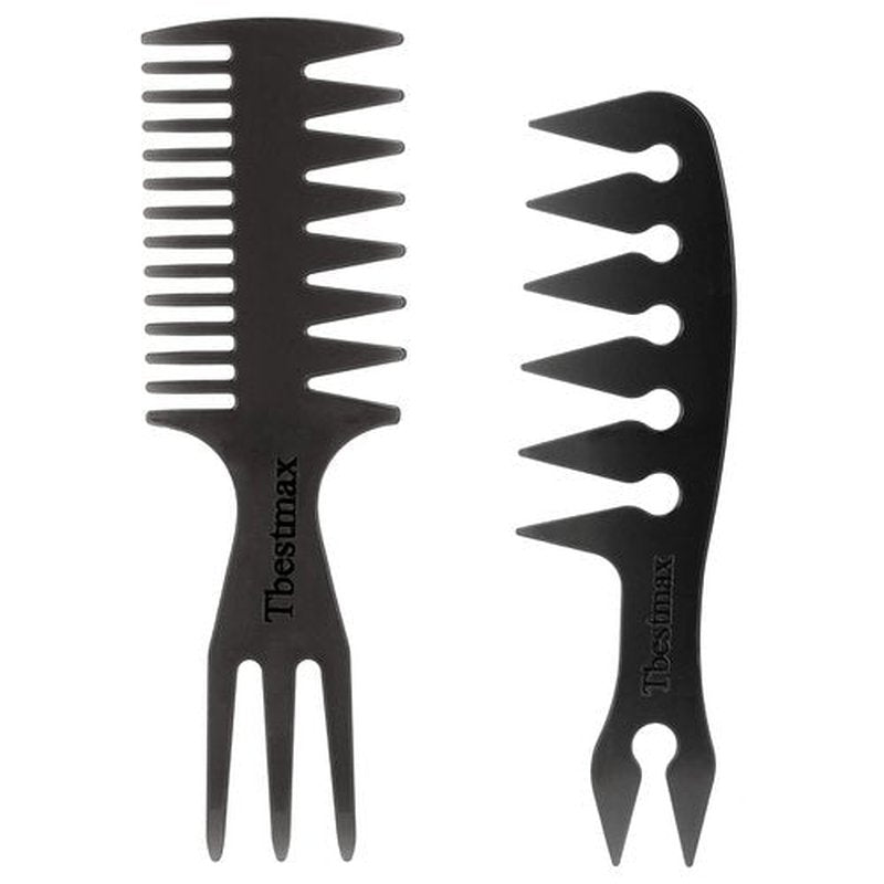 Skiennix Hair Comb Styling Set - Double-Sided Brushes & Afro Pick for African American Hair | 2-Piece Black Set